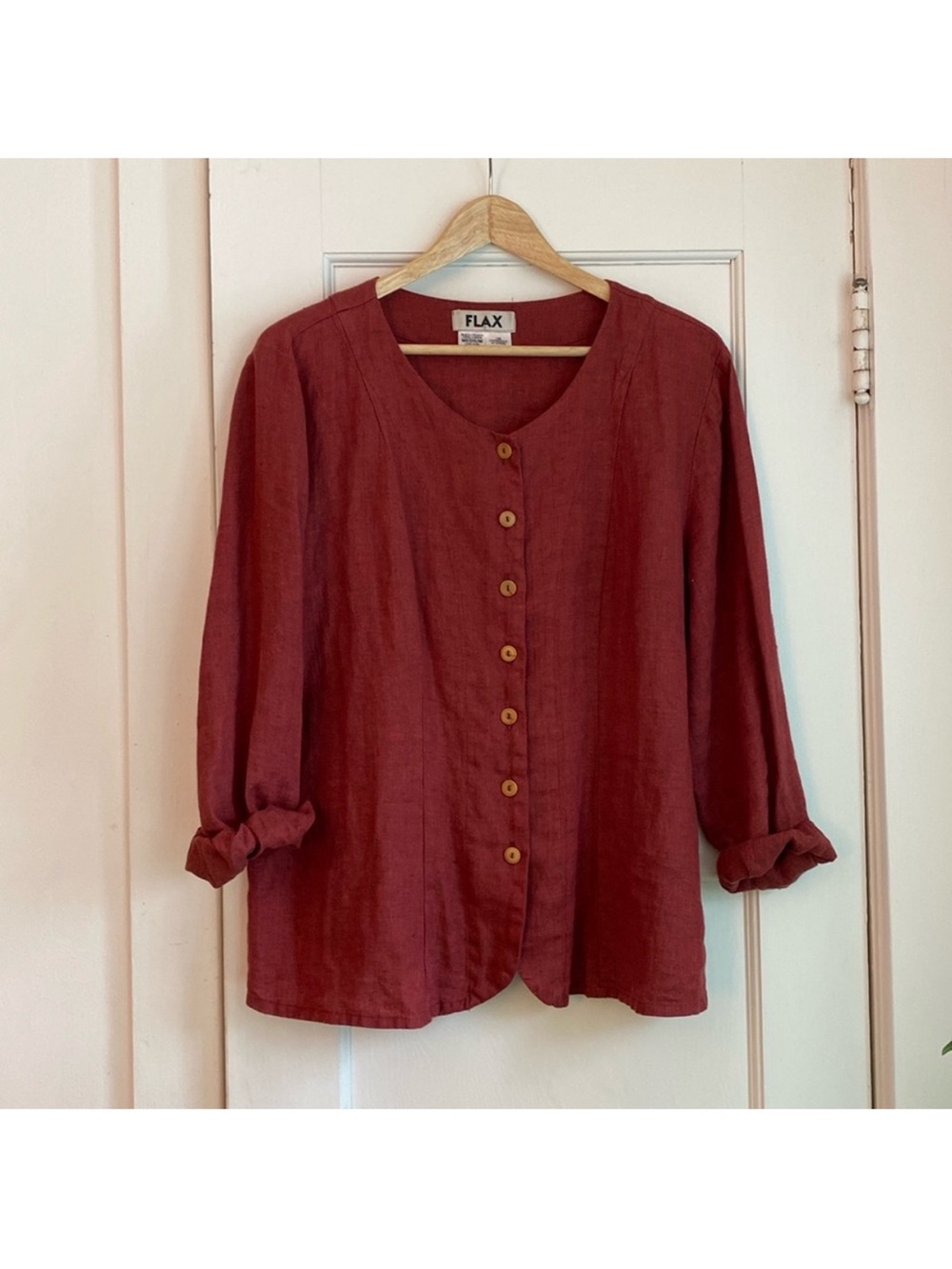 FLAX 100% Linen Blouse Button Up Top